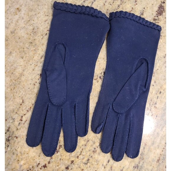 New! Vintage Size M/L 7.5 Blue Cotton Stretch Formal 9.5" Gloves Braided Cuff - Picture 6 of 16